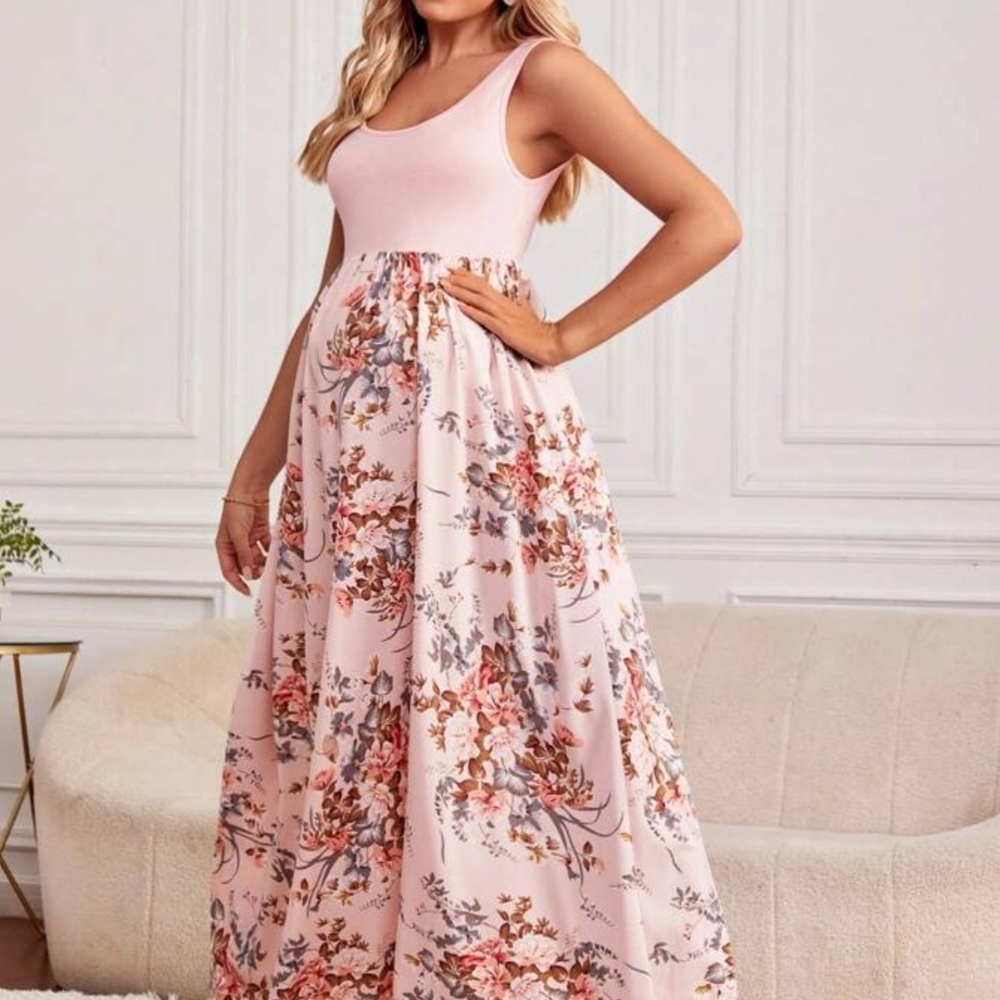 Maternity Floral Pink Maxi Dress